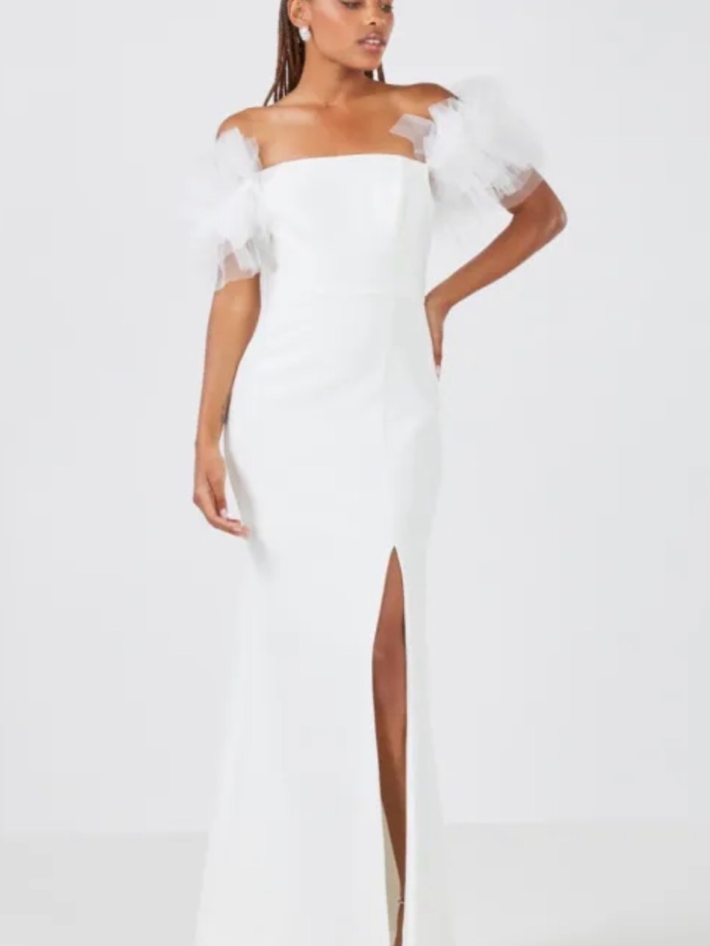 BCBGMAXAZRIA Theodora Off The Shoulder Formal Dress White Size 2 MV01D23E